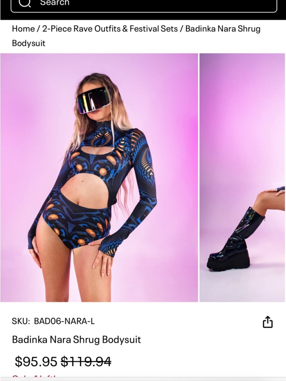 Badinka Nara Shrug Bodysuit - Blue Graphic Cutout Long-Sleeve - Picture 2 of 7
